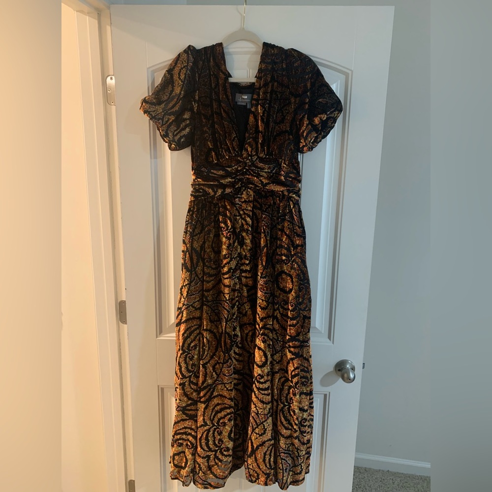 Anthropologie NWT Burnout Velvet Dress 10 Brown Motif